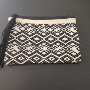 Loft Zippered Black Cream Clutch Makeup Bag